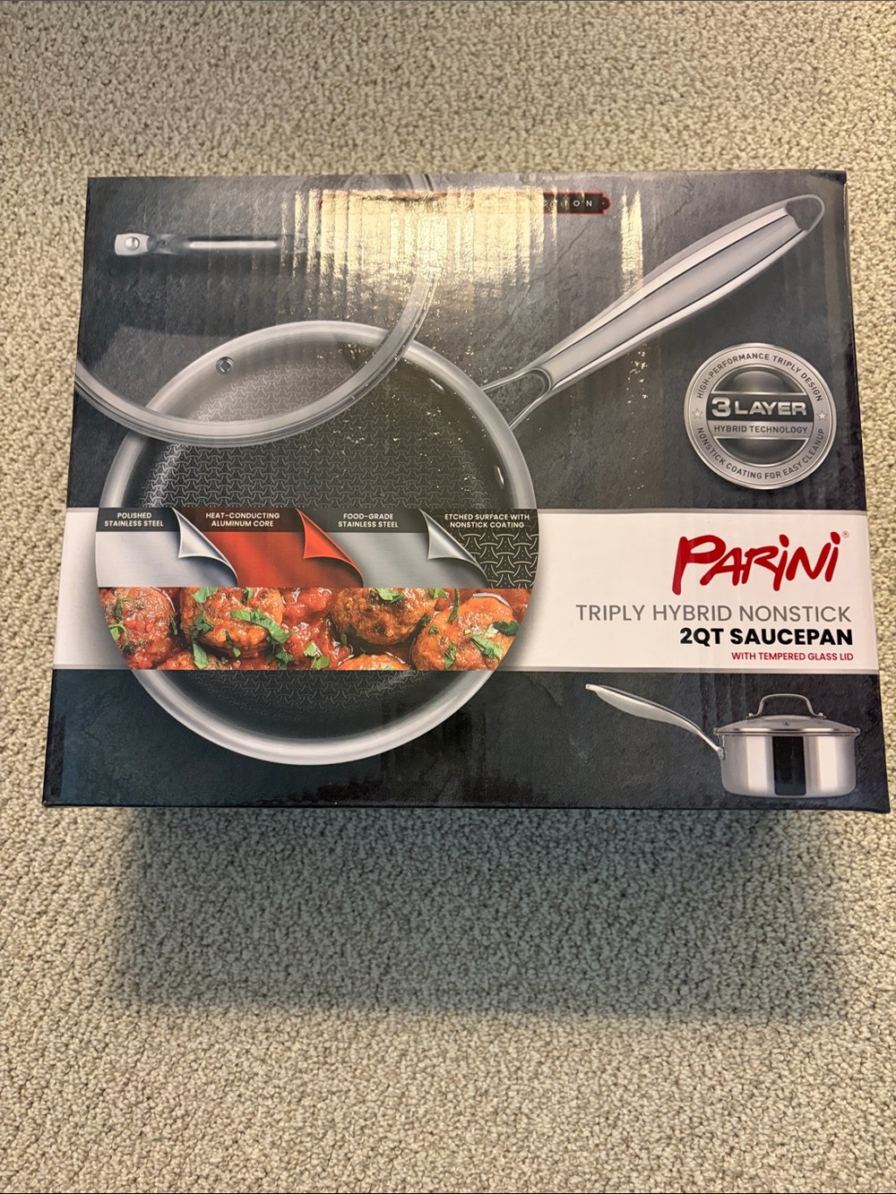 Parini 2QT Triply Hybrid Nonstick Saucepan in Silver